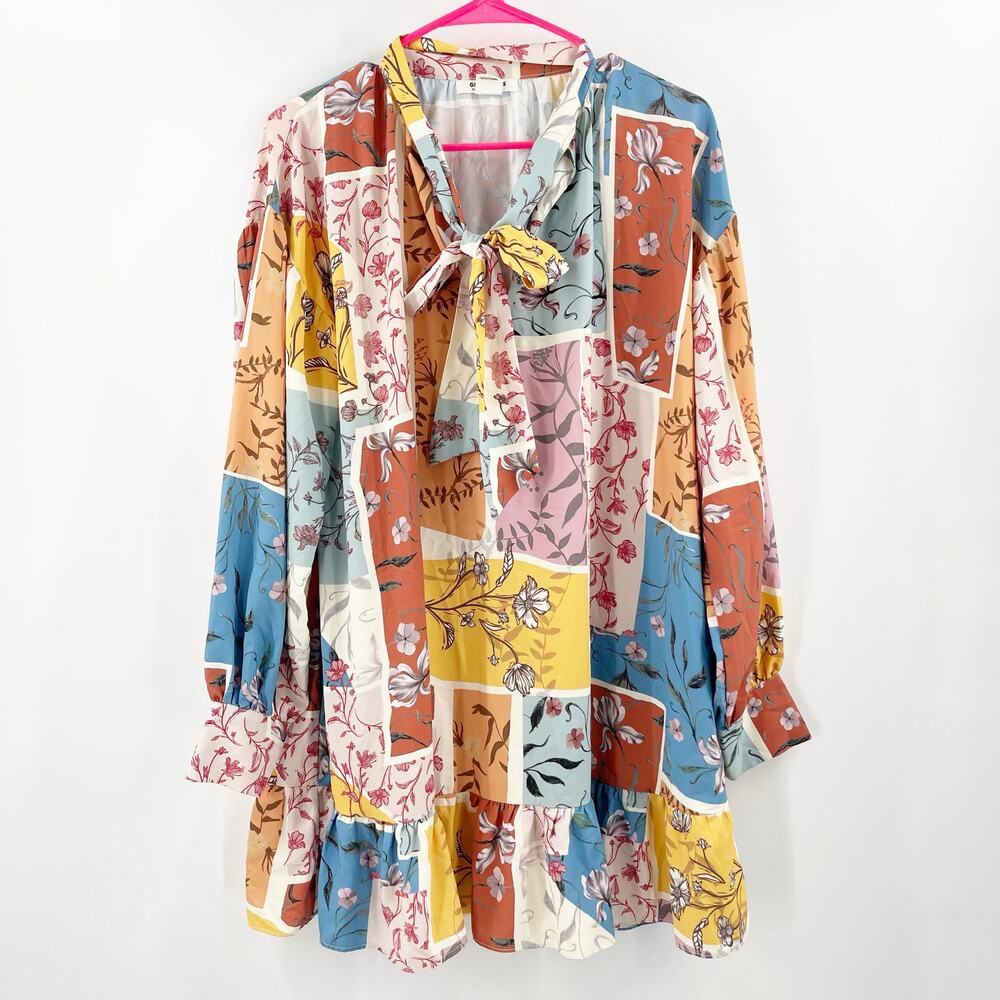 GLAMOROUS x ASOS Dress Size 4 Patchwork Floral Flowy Boho Bohemian Long Sleeve